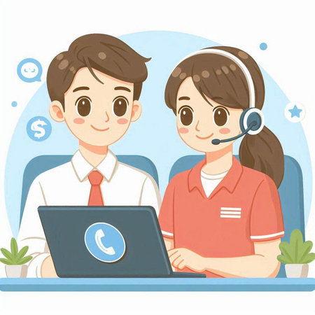 customer support agent and customer service man and woman in call centerのイラスト素材