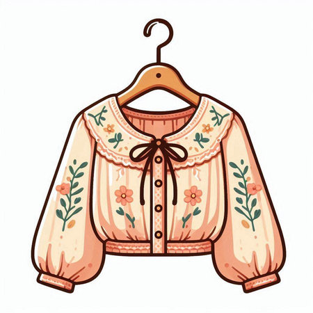 Vintage jacket with floral pattern on hanger. Vector illustration.のイラスト素材