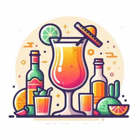 Cocktail icon. Vector illustration in flat linear style. Isolated on white background.のイラスト素材