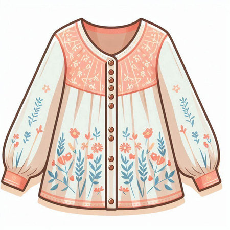 Vector illustration of a beautiful embroidered blouse with floral pattern.のイラスト素材