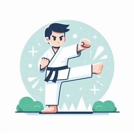 Taekwondo fighter. Vector illustration in flat cartoon style.のイラスト素材