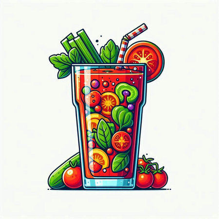 Tomato juice with celery and celery. Vector illustration.のイラスト素材