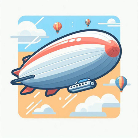 Airship flying in the sky. Vector illustration in flat style.のイラスト素材