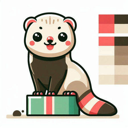 Cute otter sitting on a gift box. Vector illustration.のイラスト素材