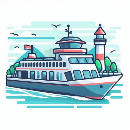 Cruise ship on the sea. Vector illustration in flat style.のイラスト素材