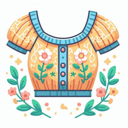 Children's knitted blouse with floral pattern. Vector illustration.のイラスト素材