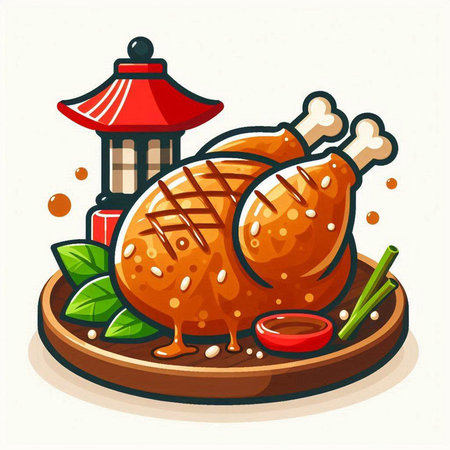 Roast chicken with sauce. Vector illustration of a cartoon style.のイラスト素材