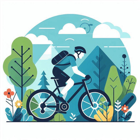 Cyclist in the park. Flat style vector illustration. EPS10のイラスト素材