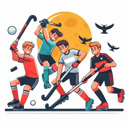 Soccer players in action cartoon vector illustration. Soccer players on the field.のイラスト素材