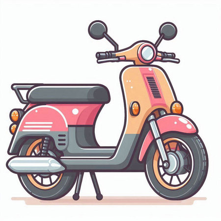 Vintage scooter. Vector illustration in cartoon style. Isolated on white background.のイラスト素材