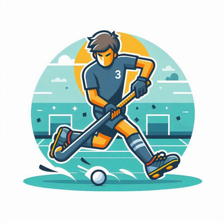 Illustration of a hockey player on the field. Vector illustration.のイラスト素材