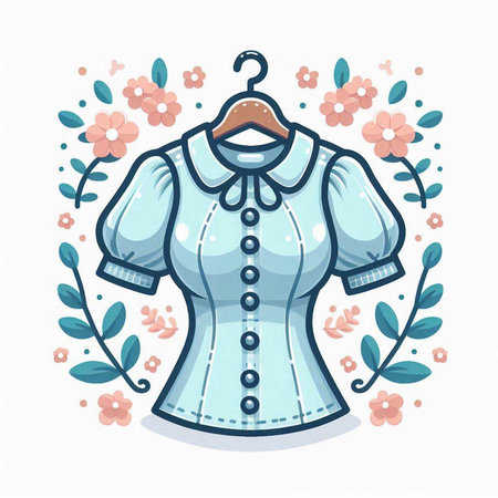 Vector illustration of a woman's shirt on a hanger with flowers.のイラスト素材