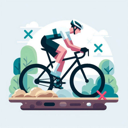 Cyclist riding bicycle in park. Flat style vector illustration.のイラスト素材