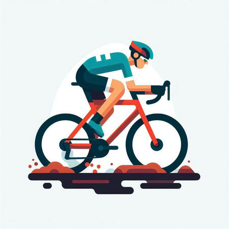 Cyclist riding on the road. Vector illustration in flat styleのイラスト素材