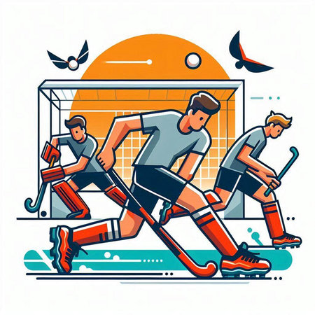 Soccer players on the field. Vector illustration in flat style.のイラスト素材