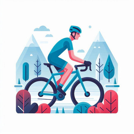 Cyclist riding bike in the park. Flat vector illustration.のイラスト素材