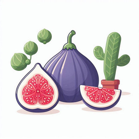 Illustration of figs and cacti on white background.のイラスト素材