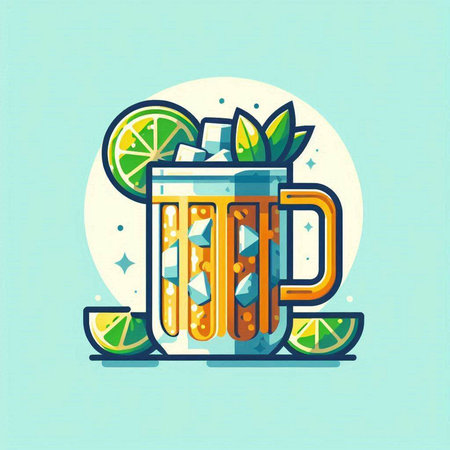 Mug of lemonade with lime and mint. Vector illustration.のイラスト素材