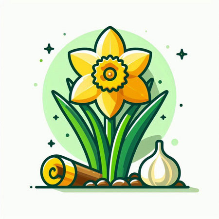 Daffodil flower and garlic icon. Vector illustration in flat styleのイラスト素材