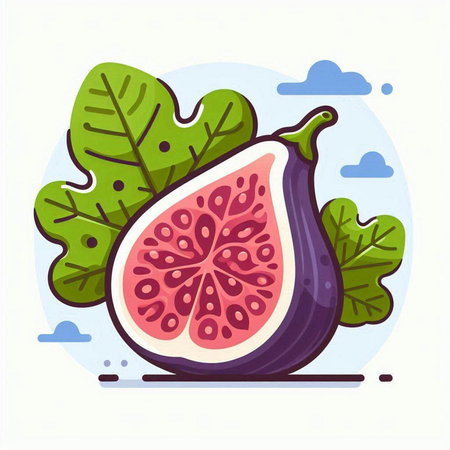 Figs with leaves on white background. Vector illustration in flat style.のイラスト素材