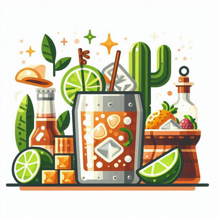 Cinco de mayo cocktail with lime and ice. Vector illustrationのイラスト素材