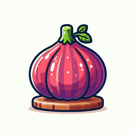 Illustration of a fresh fig on a wooden stand. Vector illustrationのイラスト素材