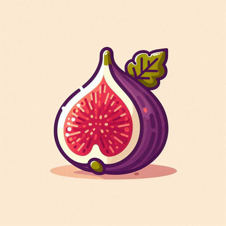 Fruit figs. Vector illustration of a fresh fig with leaves.のイラスト素材