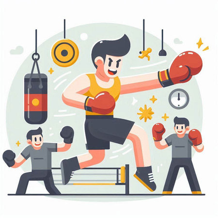 Boxing. Vector illustration in flat cartoon style. Boxer training.のイラスト素材