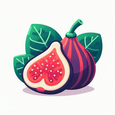 Figs and leaves. Vector illustration isolated on white background. Fresh fruit.のイラスト素材