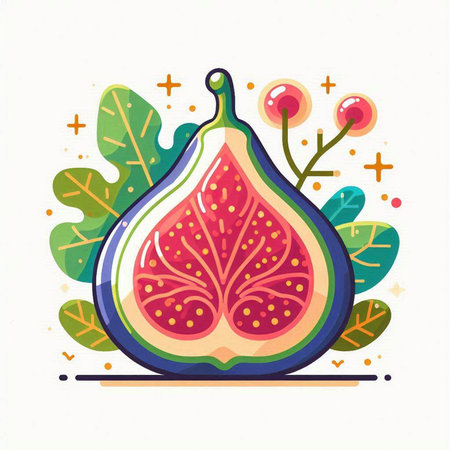 Figs with leaves and berries. Vector illustration in flat style.のイラスト素材