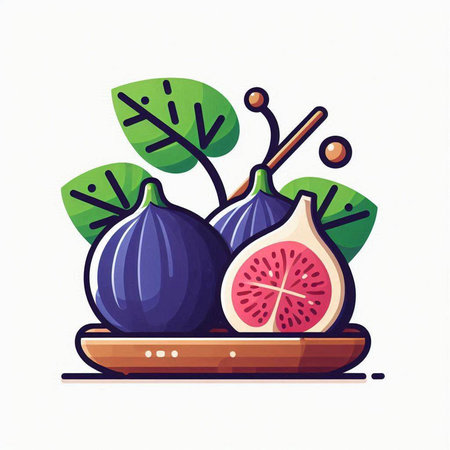 Figs and figs on a plate. Vector illustration in cartoon style.のイラスト素材