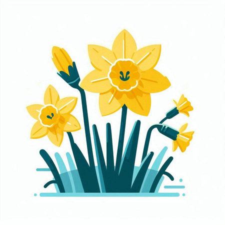 daffodils on a white background. Vector illustration in flat styleのイラスト素材