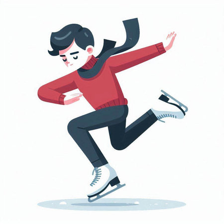 Young man skating on ice. Vector illustration in flat cartoon style.のイラスト素材