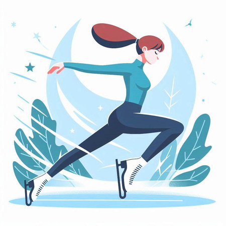 Figure skating. Young woman in a jump. Vector illustration in flat style.のイラスト素材