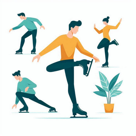 People practicing figure skating. People practicing figure skating. Flat vector illustration.のイラスト素材