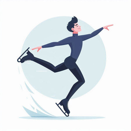 Figure skating. Young man in a black suit ice skating. Vector illustration.のイラスト素材