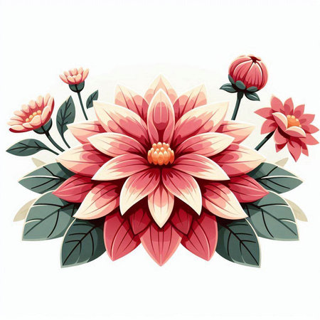 Dahlia flower bouquet isolated on white background. Vector illustration.のイラスト素材