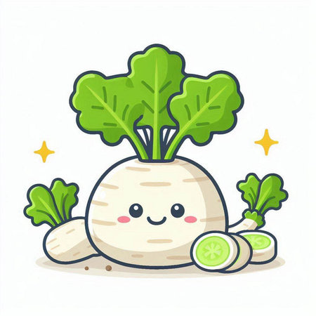 Cute kawaii turnip vegetable character. Vector illustration.のイラスト素材