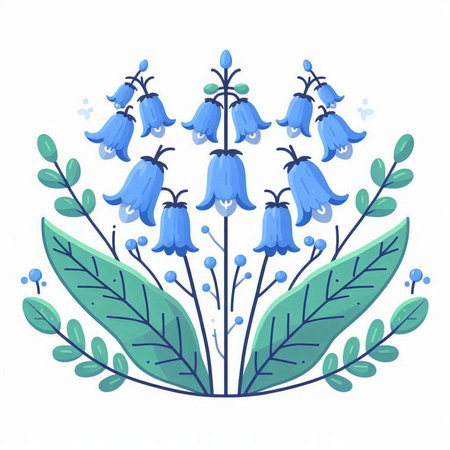 Bluebells with leaves on a white background. Vector illustration.のイラスト素材