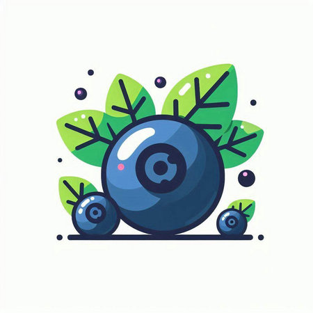 Blueberry fruit with leaves. Vector illustration in flat cartoon style.のイラスト素材