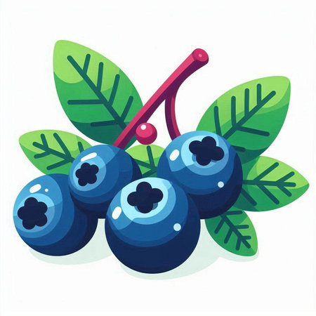 Blueberry with leaves isolated on a white background. Vector illustration.のイラスト素材