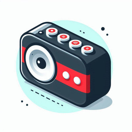 Isometric vector illustration of a retro camera with a red button.のイラスト素材