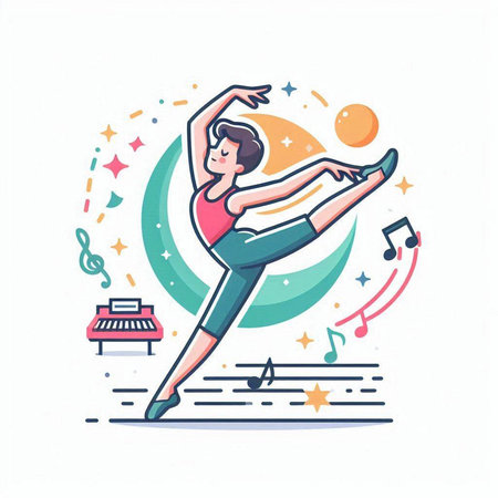 Ballet dancer in flat line style. Vector illustration of a ballerina.のイラスト素材