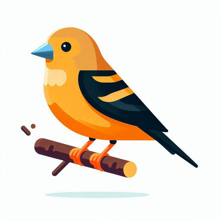 Vector illustration of cute little bird on a branch. Flat style.のイラスト素材