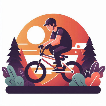 Cyclist riding bicycle in the park. Vector illustration in flat styleのイラスト素材