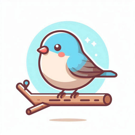 Cute cartoon blue bird sitting on a branch. Vector illustration.のイラスト素材