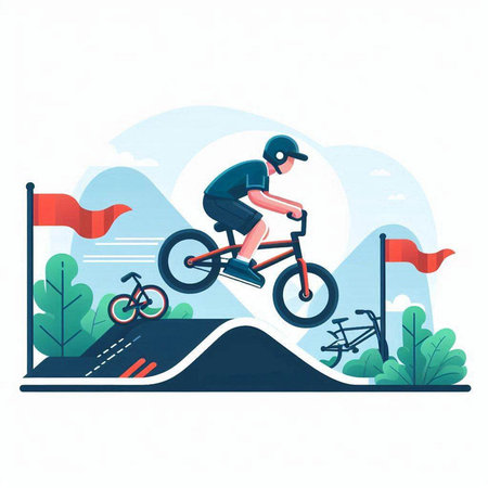 Cyclist riding a bike on the road. Flat vector illustration.のイラスト素材