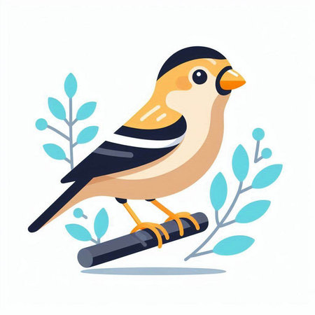 Vector illustration of a cute little bullfinch sitting on a branch.のイラスト素材