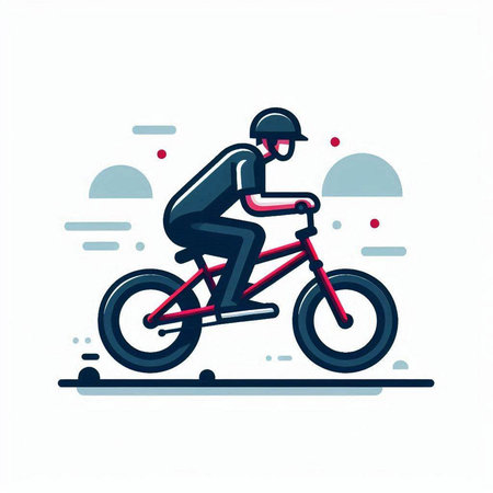 Cyclist in helmet riding bicycle. Flat style vector illustration.のイラスト素材