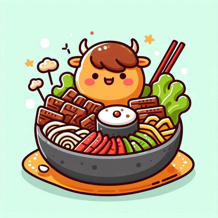Illustration of a cute kawaii yakitori in a bowlのイラスト素材